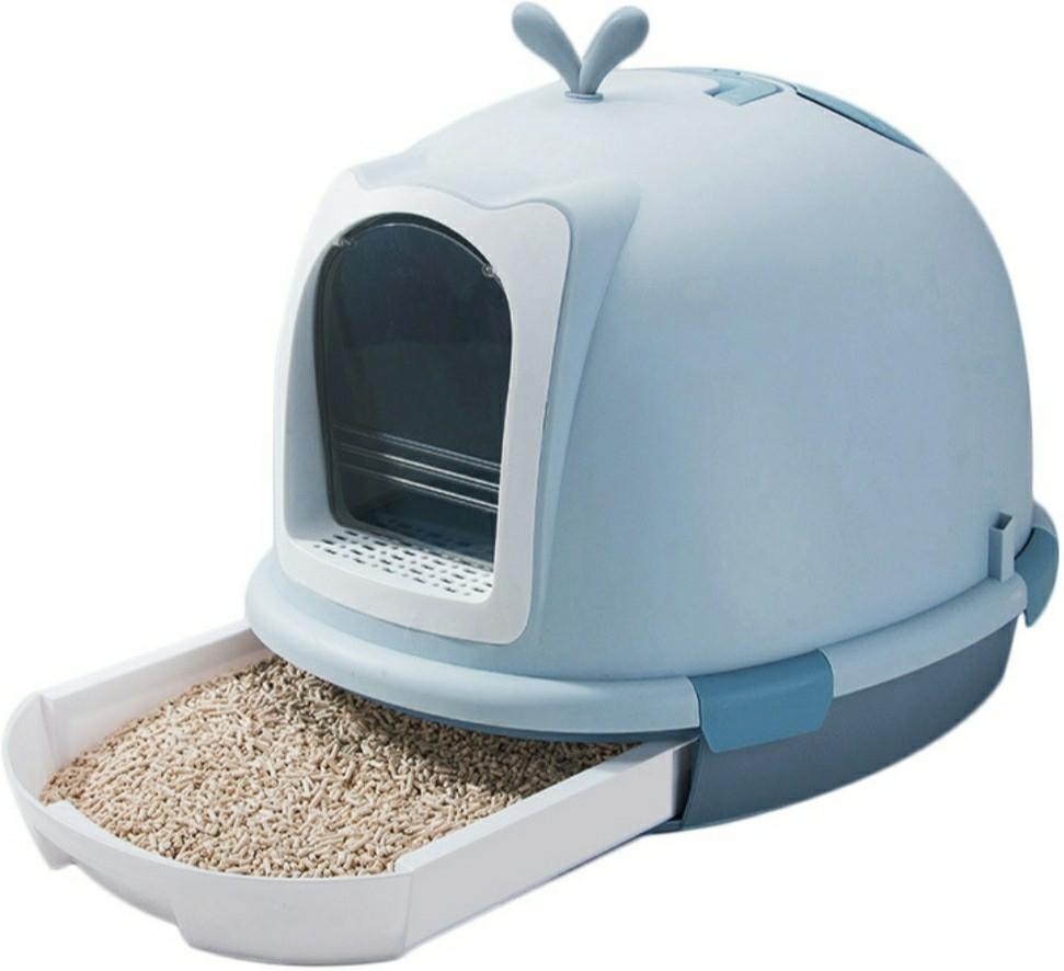 Cat litter box deals with removable tray