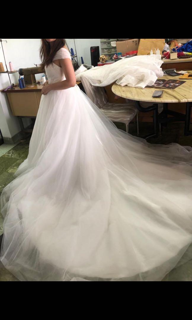 white fluffy wedding dress