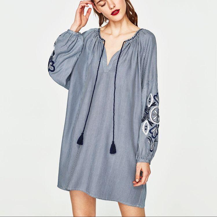 Embroidered Zara Striped Tunic Dress Zara Embroidered Striped