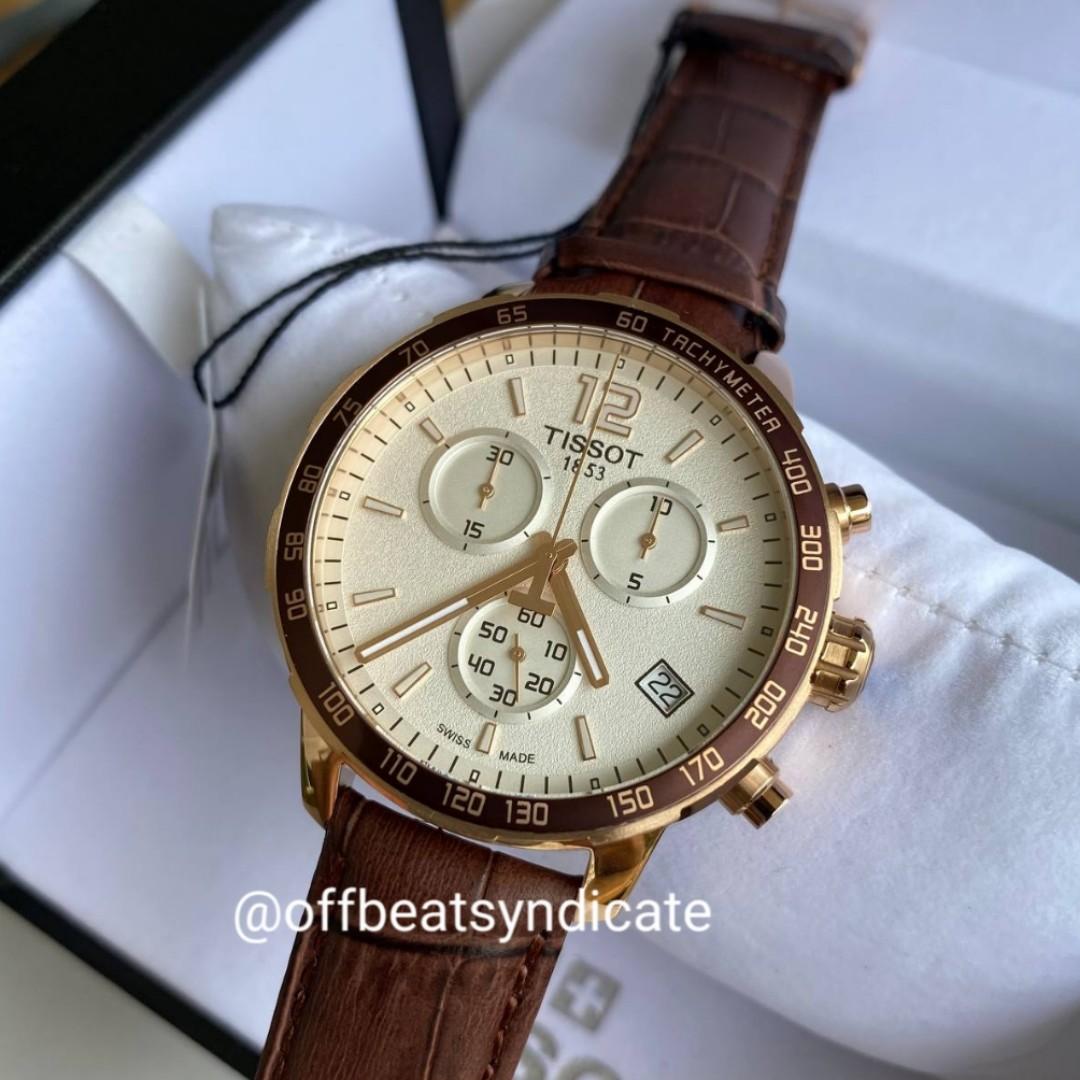 Tissot Quickster Chronograph White Dial Brown Leather Strap Watch For Men - T095.417.36.037.02