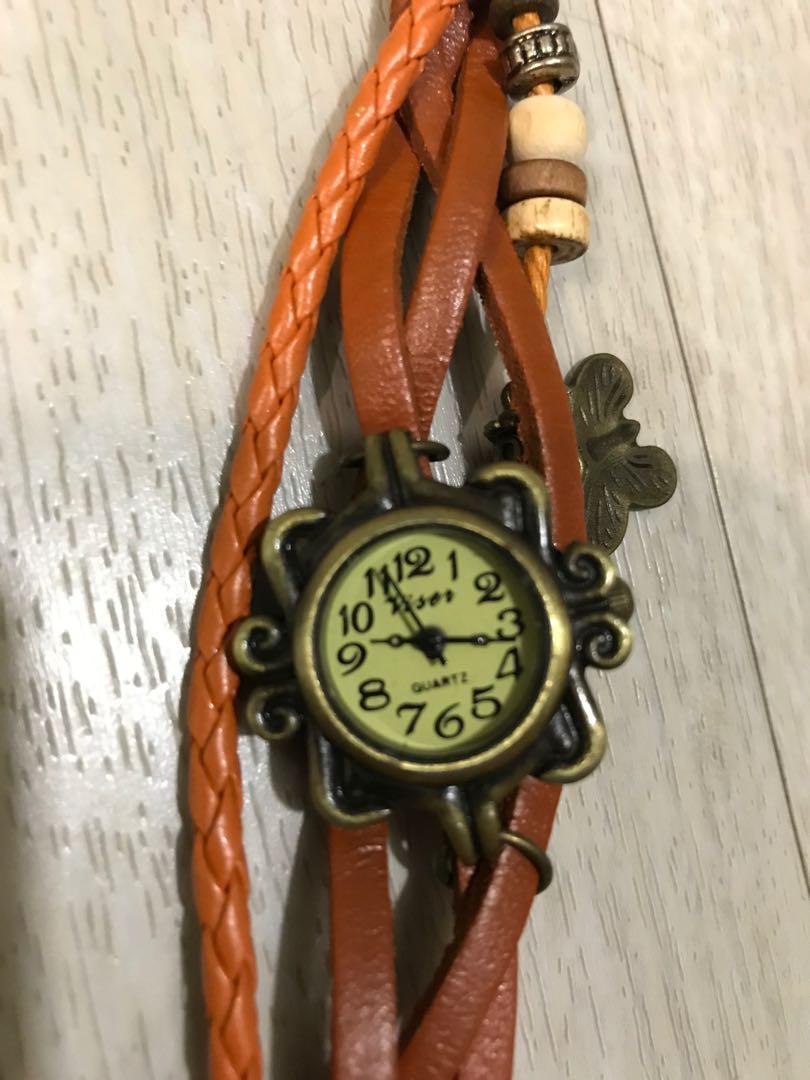 Brown Leather Bracelet Ladies Watch Quartz Movement Stainless