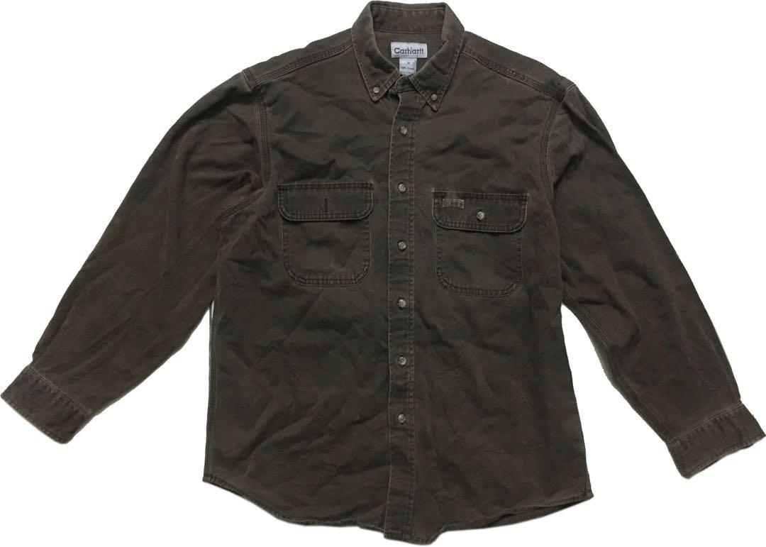 Carhartt S09 CHT Mens Long Sleeve Button Shirt Brown Twill Pocket Work