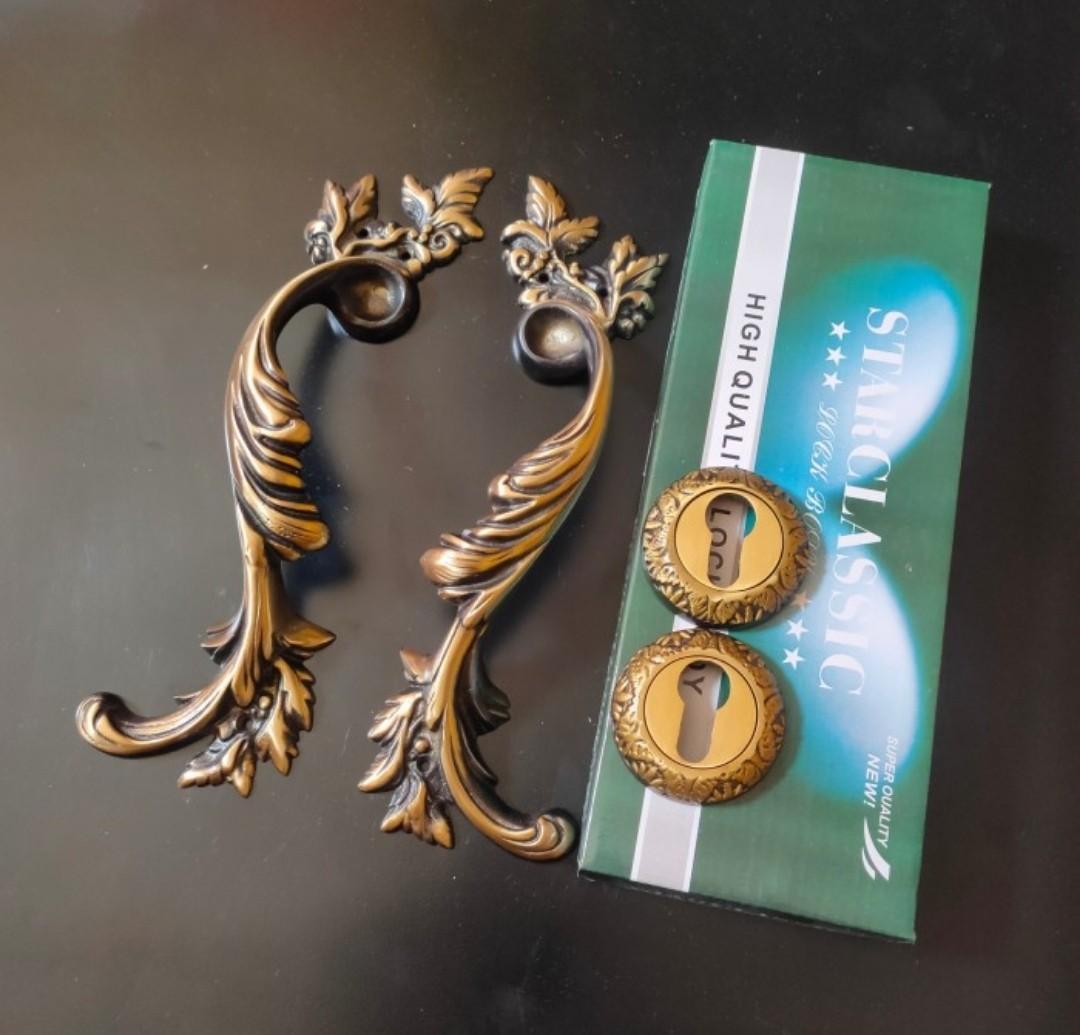 HANDLE PINTU RUMAH - HANDLE PINTU KUNINGAN ANTIK MOTIF CAKAR SET KUNCI