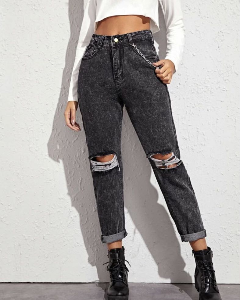 Hnm grey ripped jeans, Women's Fashion, Bottoms, Jeans & Leggings on ...