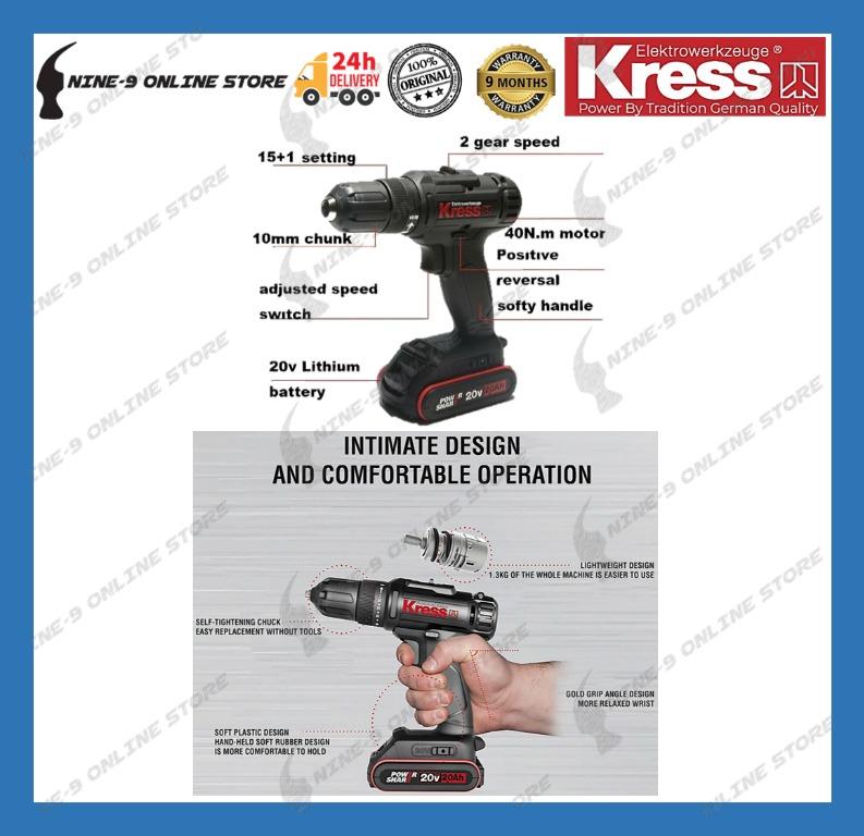 KRESS KU210 20V 2-SPEED Cordless Drill / Driver, Health ...