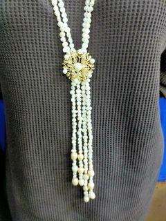 Long necklace original fresh water pearl with brooch design