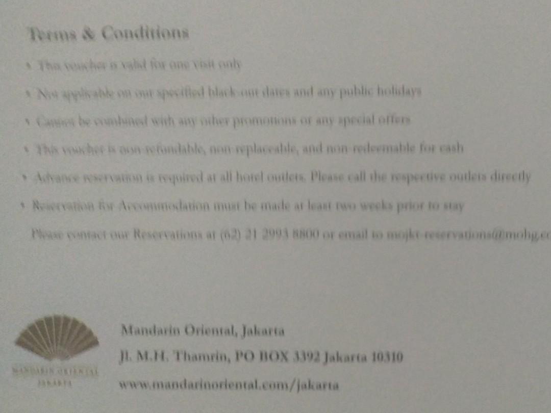 Mandarin Hotel gift voucher, Tiket & Voucher, Kartu Hadiah & Voucher di