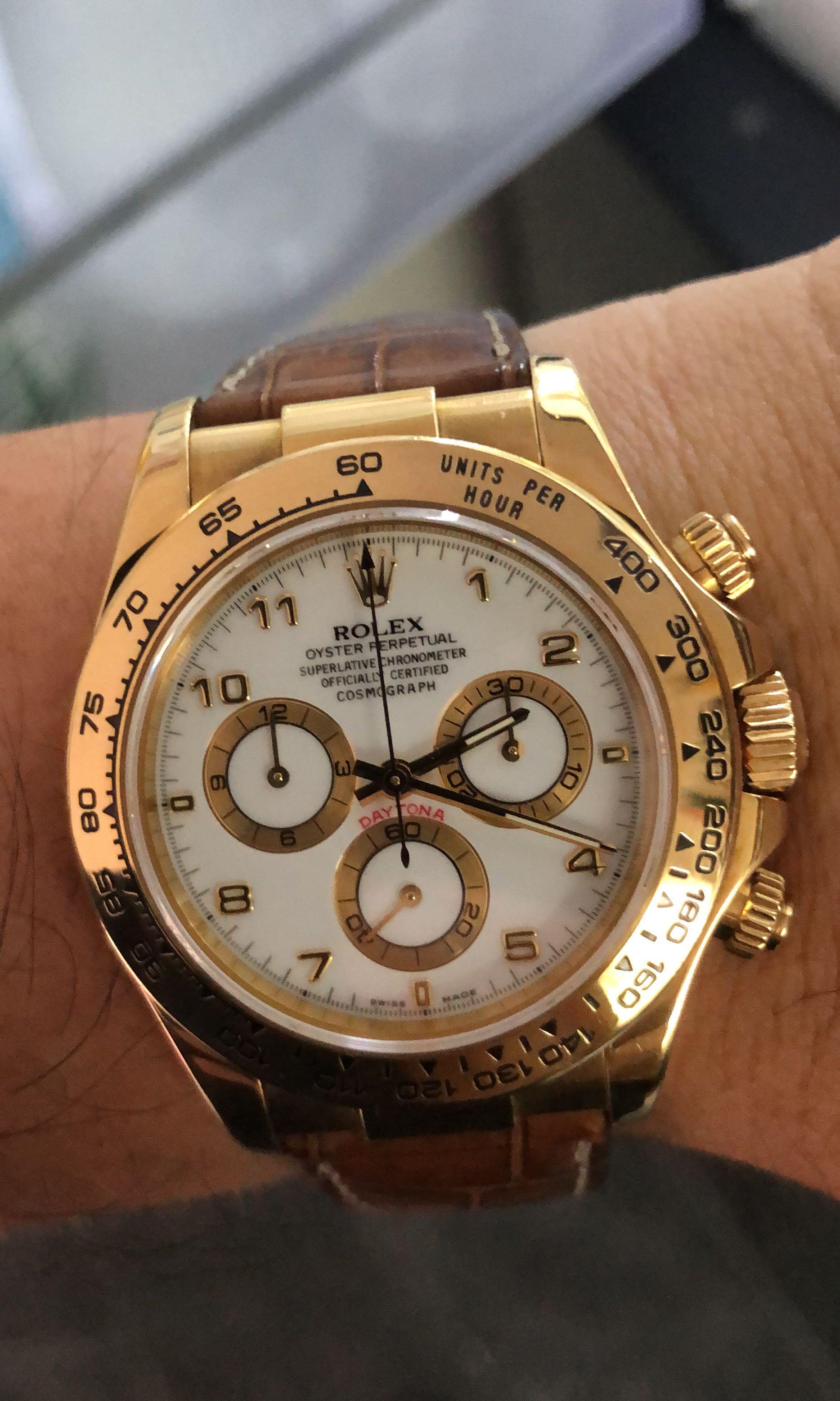 Rolex Daytona 116518 116523 116528 Gold White Dial APH, Luxury, Watches on  Carousell