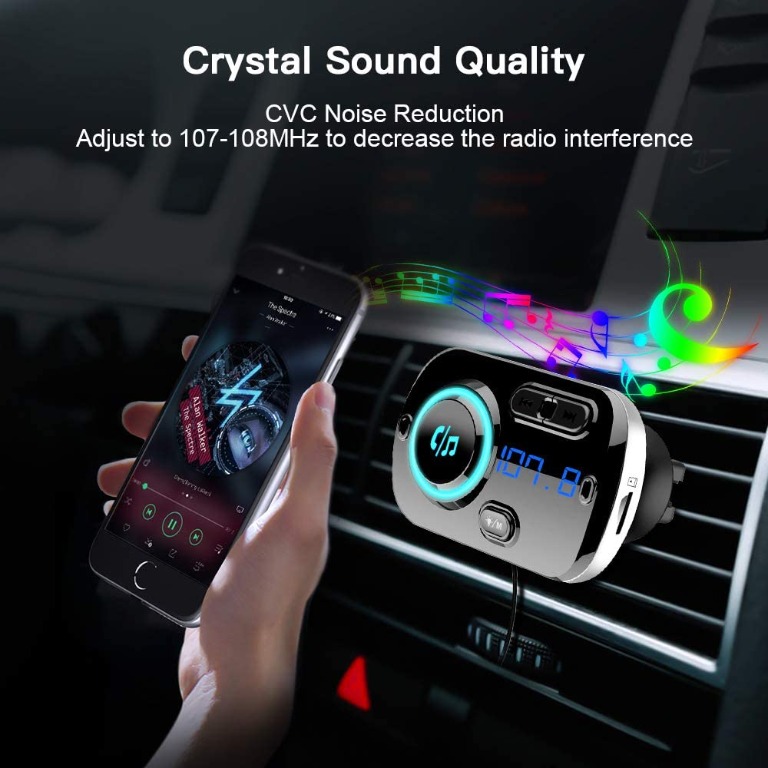 Bluetooth FM Transmitter for Car, SONRU Car Radio Bluetooth Adapter Music  Player Kit, Support QC3.0 USB Charging, Handsfree Call, Siri Google