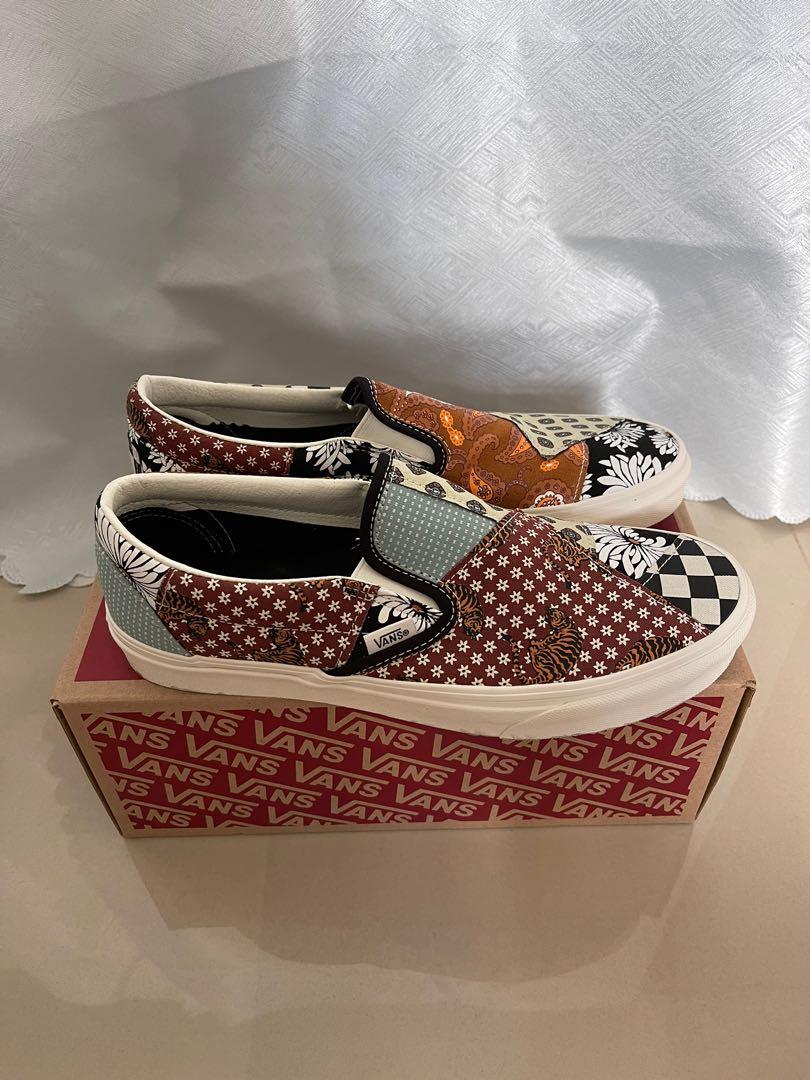 tiger patchwork slip on vans