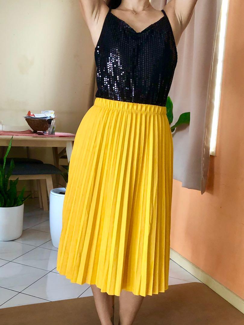 Yellow pleated midi skirt zara outlet