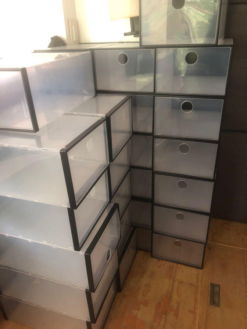 clear plastic shoe rack on Clear Plastic Shoe Boxes Furniture Home Living Furniture Shelves Cabinets Racks On Carousell