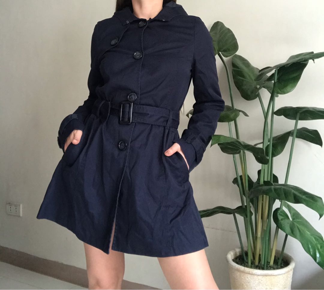 H\u0026M navy blue trench coat,s to m, Women 