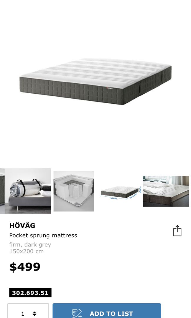 IKEA HOVAG queen mattress, Furniture & Home Living, Furniture, Bed