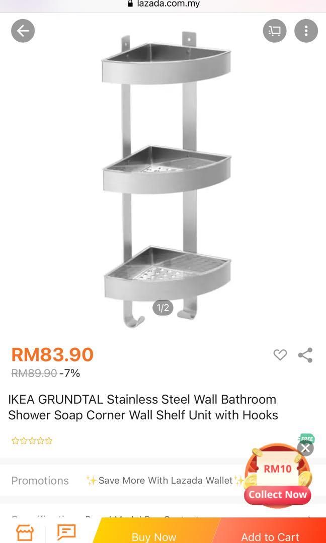 Ikea Stainless Steel Bathroom Corner Wall Shelf Unit With Hooks Furniture Home Living Shelves Cabinets Racks On Carou - Ikea Grundtal Corner Wall Shelf Unit Ikea Stainless Steel Bathroom Corner Wall Shelf Unit With Hooks Furniture Home Living Shelves Cabinets Racks On Carou - Ikea Grundtal Corner Wall Shelf Unit