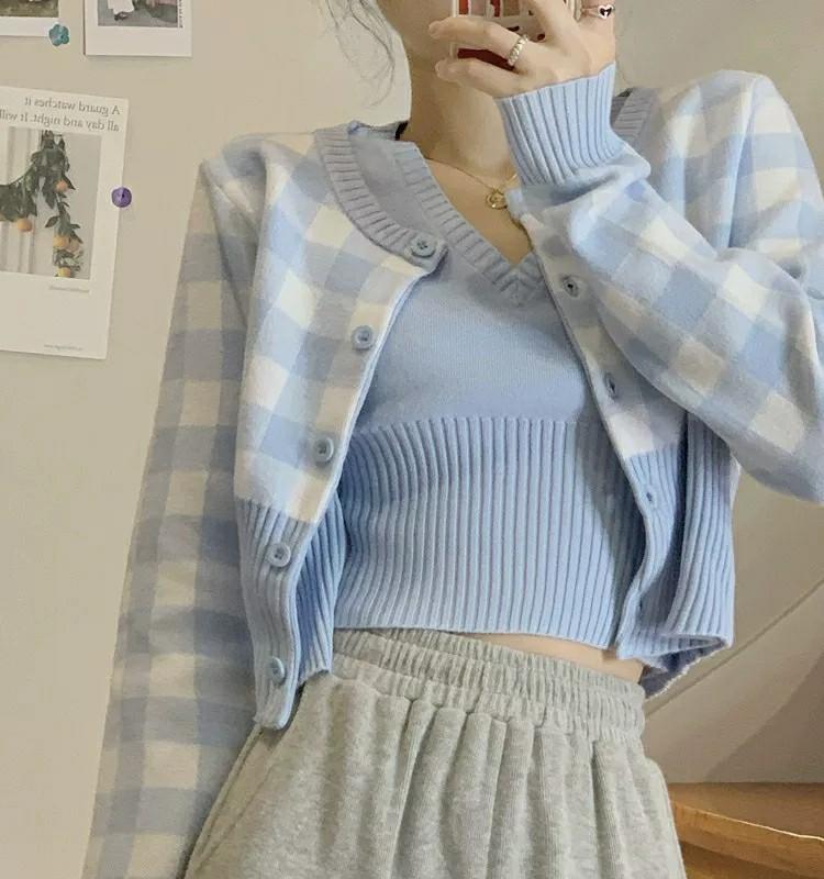 Checkered cardigan sales