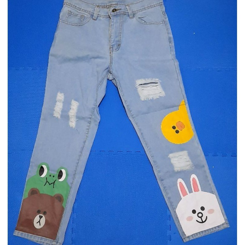 Ripped Jeans line cartoon soft blue 