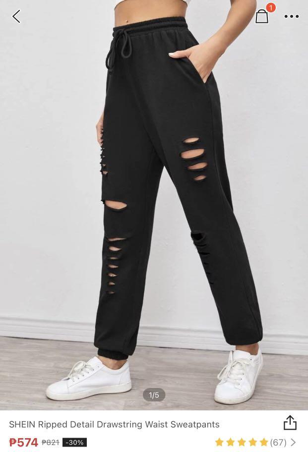 Black ripped sweatpants clearance