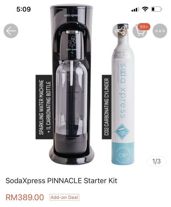 Soda Xpress Sparkling Water Machine (Carbonated Drinks Maker) + 1L Carbonating Bottle & 60L