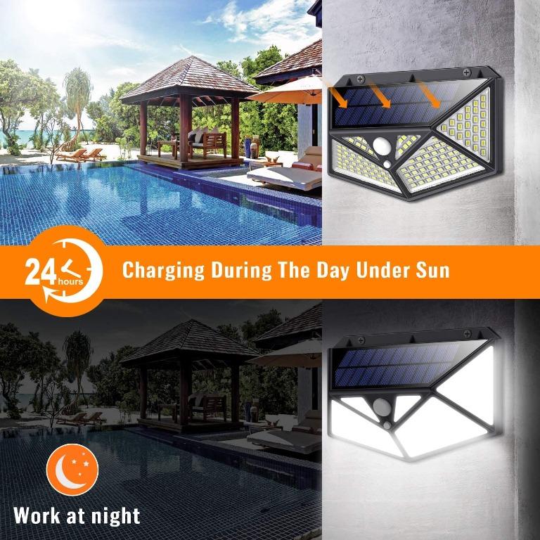 Solar Lights Outdoor Kilponen 150LED 3 Mode Solar Motion Sensor Lights with 270 Angle IP65 Waterproof Outdoor Solar Security Lighting Wall Light for Deck Garden Fence Patio Garage 2 Pack Furniture Hom...
