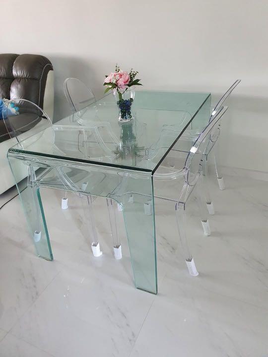 Used glass dining table set clearance