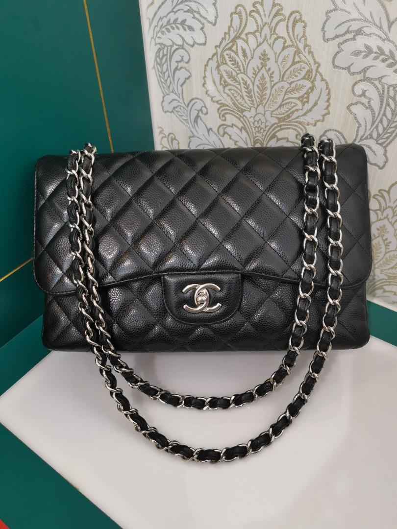 Chanel Burgundy Quilted Caviar Jumbo Classic Double Flap Silver