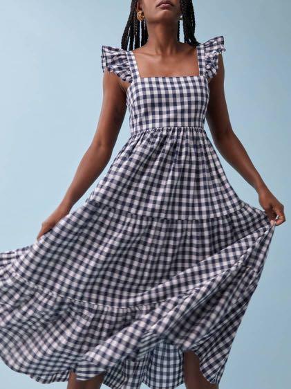 Authentic Reformation Hartford Dress Gingham Navy Check Women s Fashion Dresses Sets Dresses on Carousell