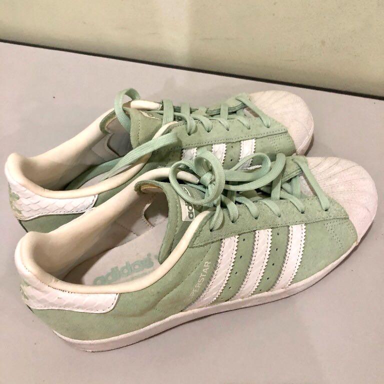 ADIDAS Superstar Ice Mint Suede (7.5) [AUTHENTIC], Women's Fashion ...