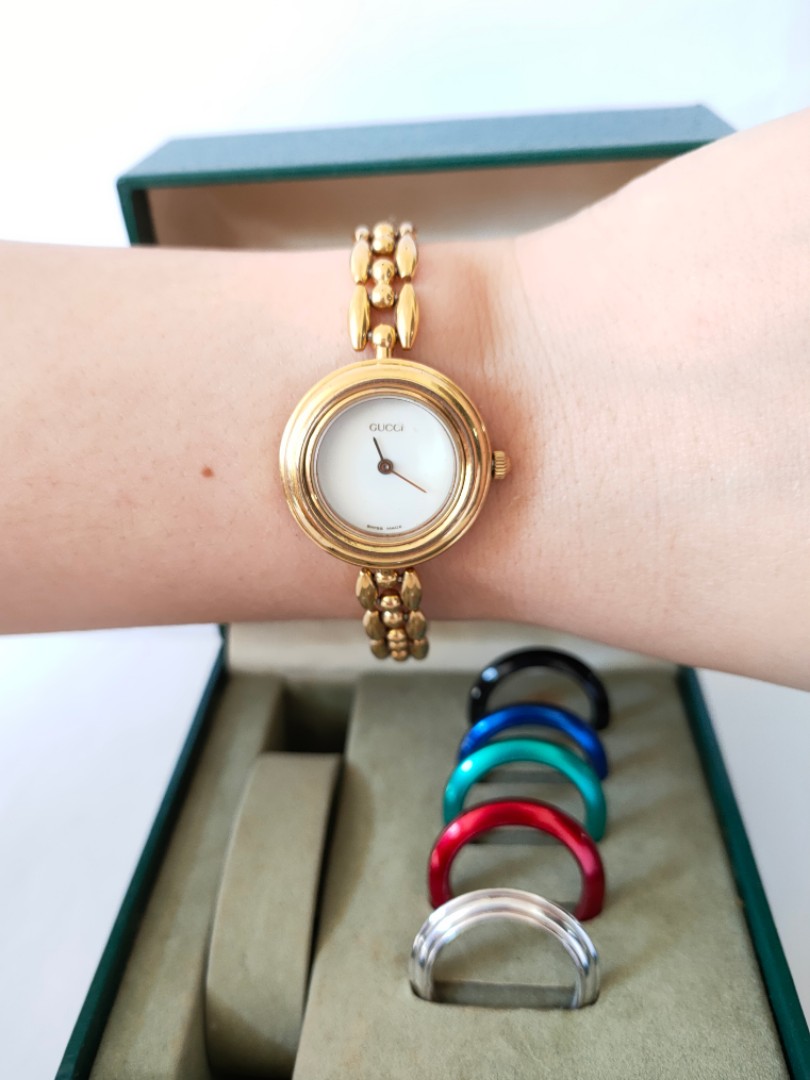 Auth Gucci Rice link Interchangeable Bezel Watch for Ladie s