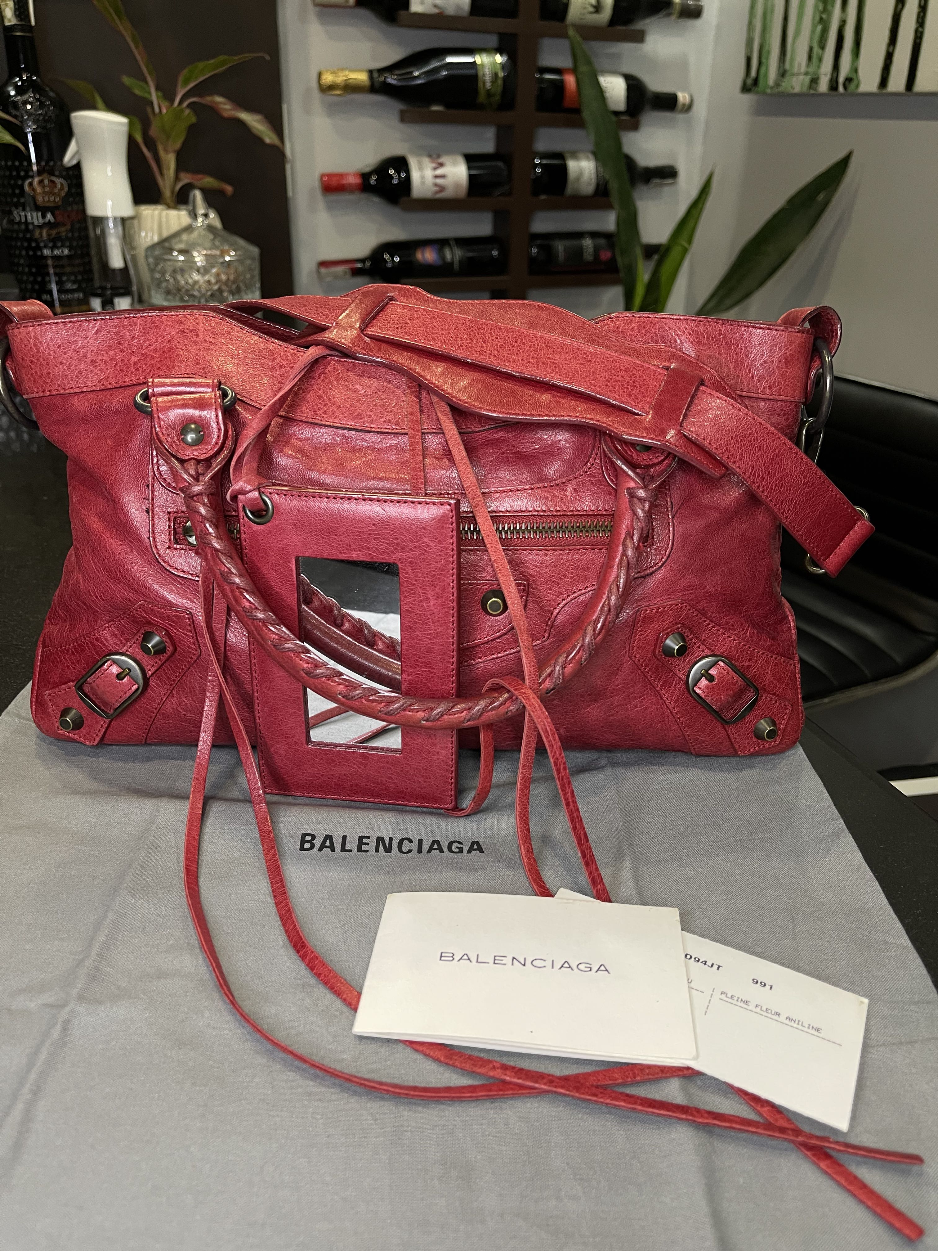 💯 Balenciaga red leather classic first motorcycle bag, Luxury, Bags & on Carousell