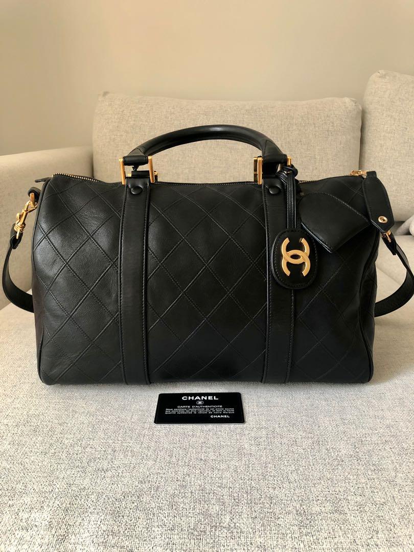 Chanel Vintage Chanel Boston Speedy Quilted Black Calfskin Leather