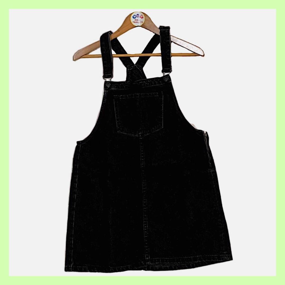 Bershka Black Denim Overalls, Fesyen 