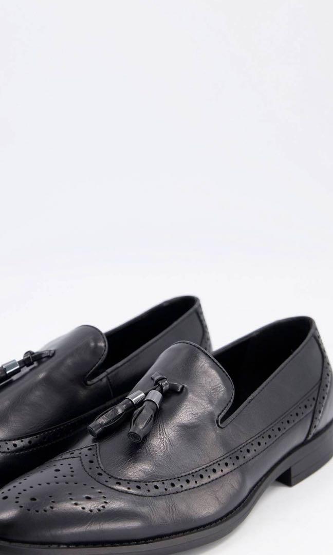 Black Brogue Tassel Loafers, Men's 