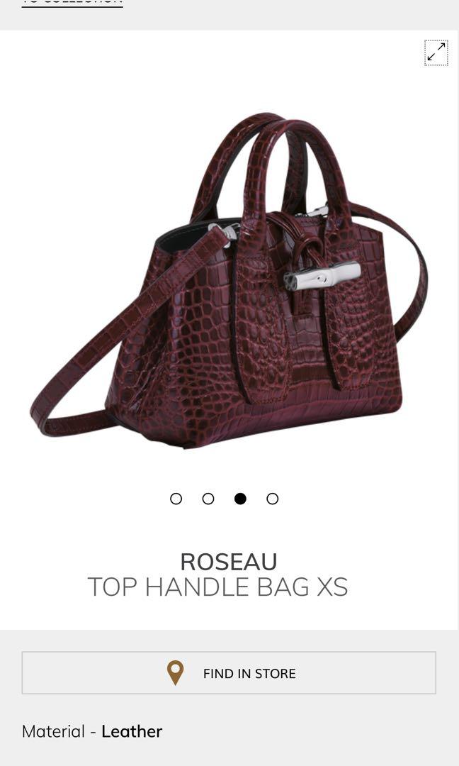 Longchamp Roseau Top Handle XS NWT Leather Crossbody Bag Croc Emboss Suede  $550