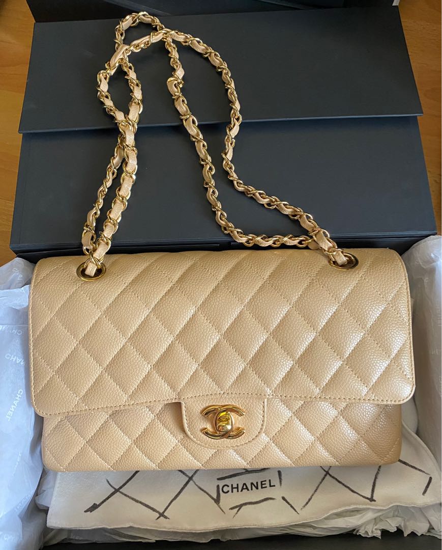 Chanel Classic Jumbo Single Flap In Beige Clair Caviar With Silver