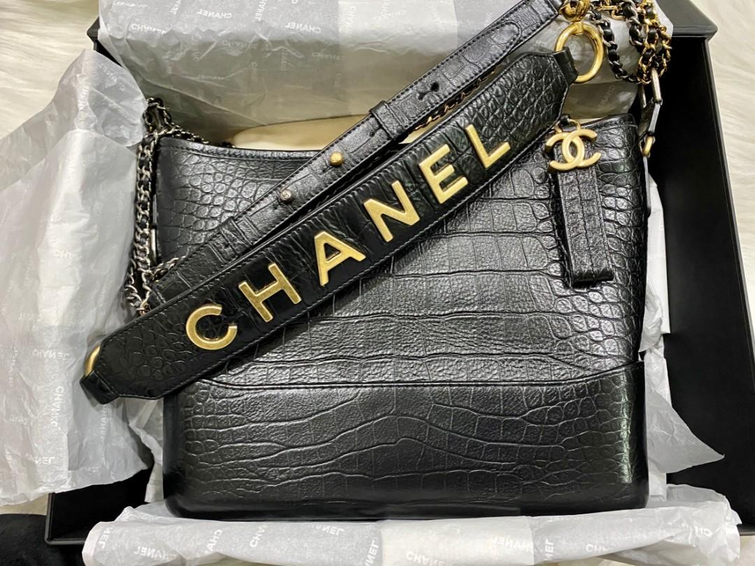 Chanel's Medium Gabrielle Hobo Bag Crocodile Embossed Calfskin Black