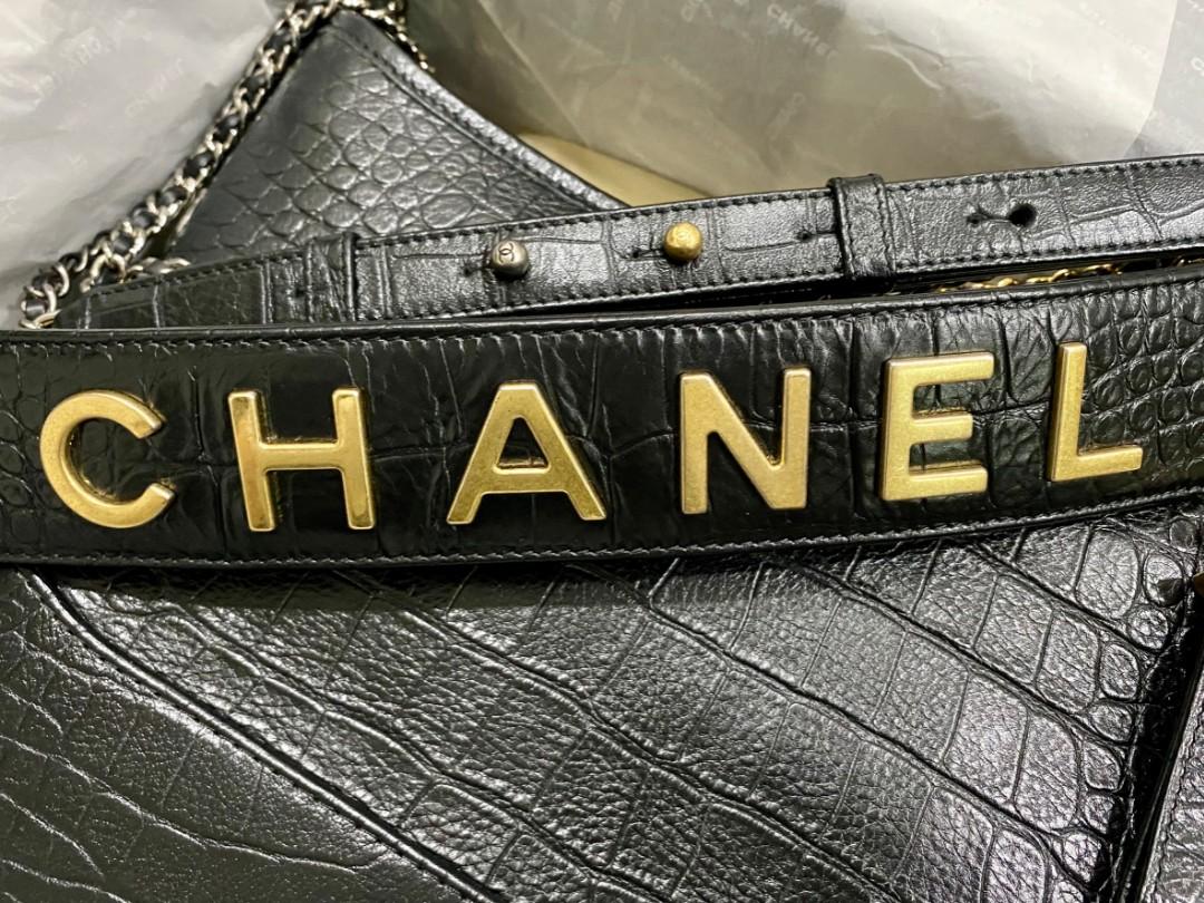 Chanel Metallic Gold Crocodile Embossed Medium Gabrielle Hobo Aged