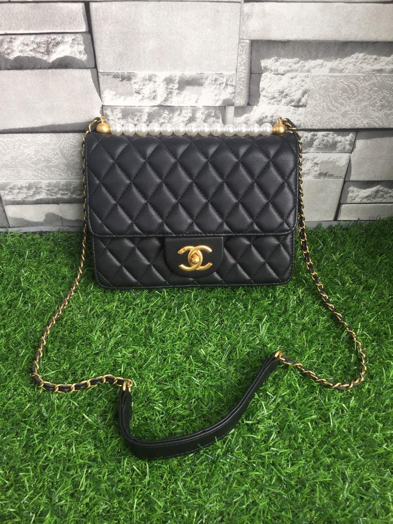 Authentic Chanel Pearl Logo Strap Small Flap Bag AS1436, Luxury, Bags &  Wallets on Carousell