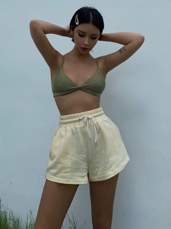 Cream Highwaist Jogger Shorts, Women's 