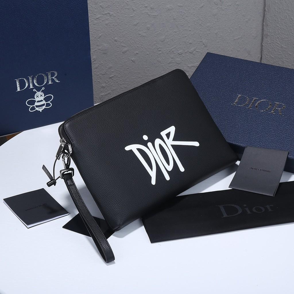 CHRISTIAN DIOR BLACK LEATHER CLUTCH WITH OBLIQUE LOGO
