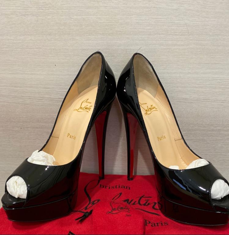 Good Deal Authentic Christian Louboutin Black Lady Peep 150 Patent Calf Shoe Size 38.5 Selling At SGD 600.00 Original Price SGD 1320.00