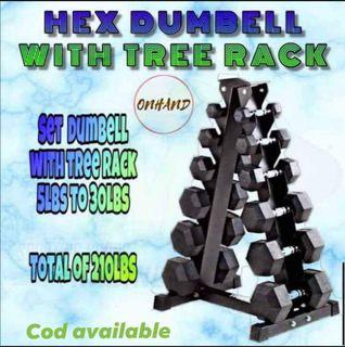 Hex dumbell with tree rack