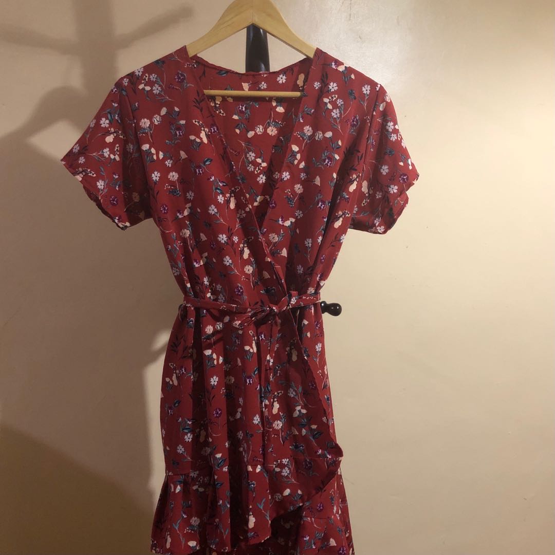 maroon wrap dress
