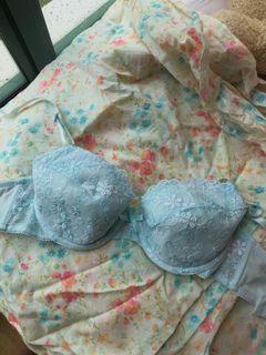 Mint blue green embroidered bra