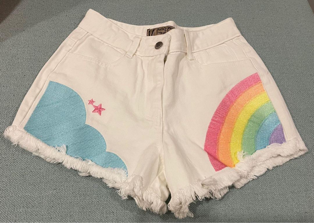 Rainbow White Jeans Shorts Women s Fashion Bottoms Shorts on