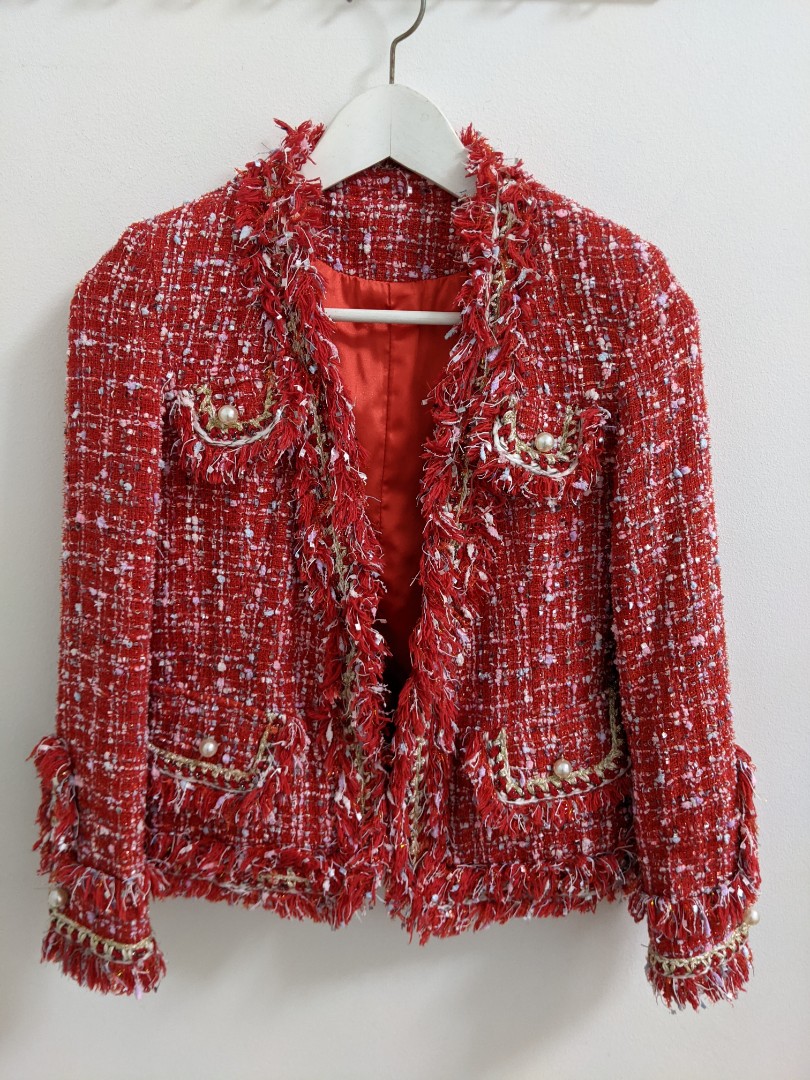 Red tweed jacket best sale