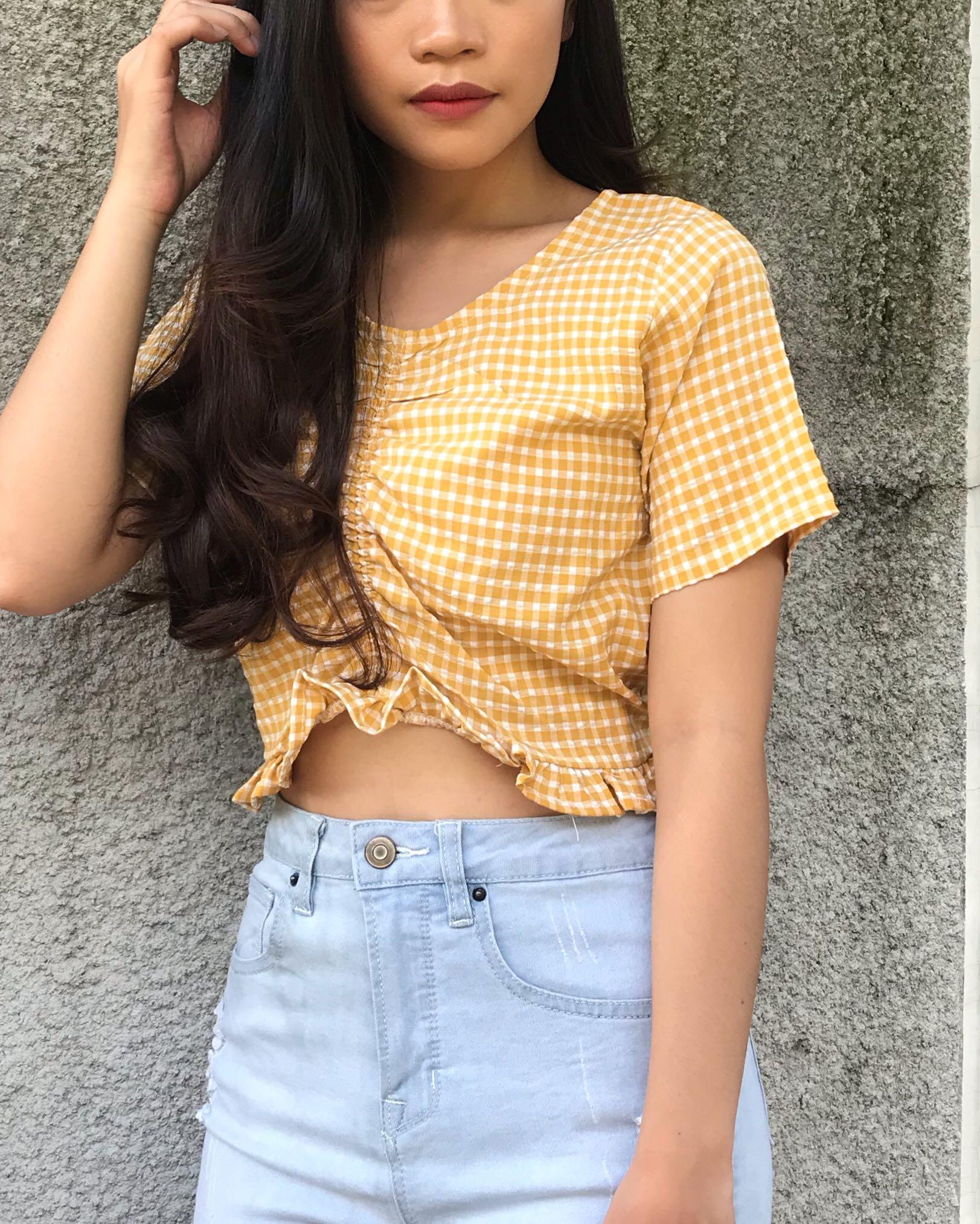 Yellow v neck crop top clearance