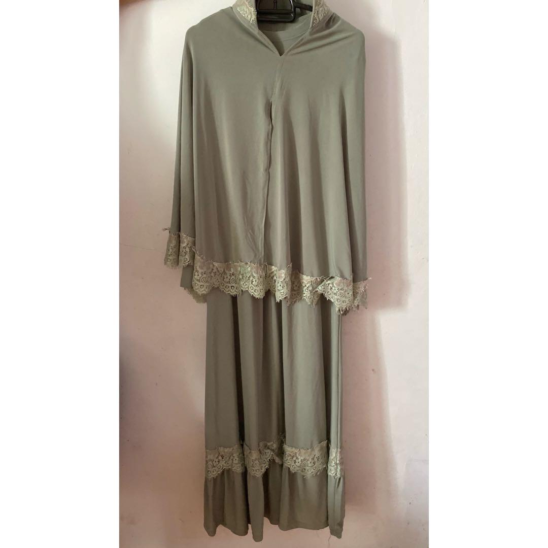 Set Gamis Khimar Dress Muslim Maritza Green Fesyen Wanita Muslim Fashion Gaun Di Carousell