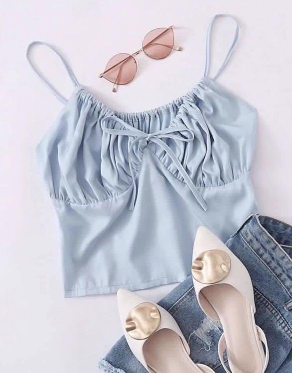 Shein Aesthetic Blue Cinched Top Women S Fashion Tops Others Tops On Carousell Jungkook bg icon aesthetic theme chains red blue brown blur blurr blurry letters. shein aesthetic blue cinched top women