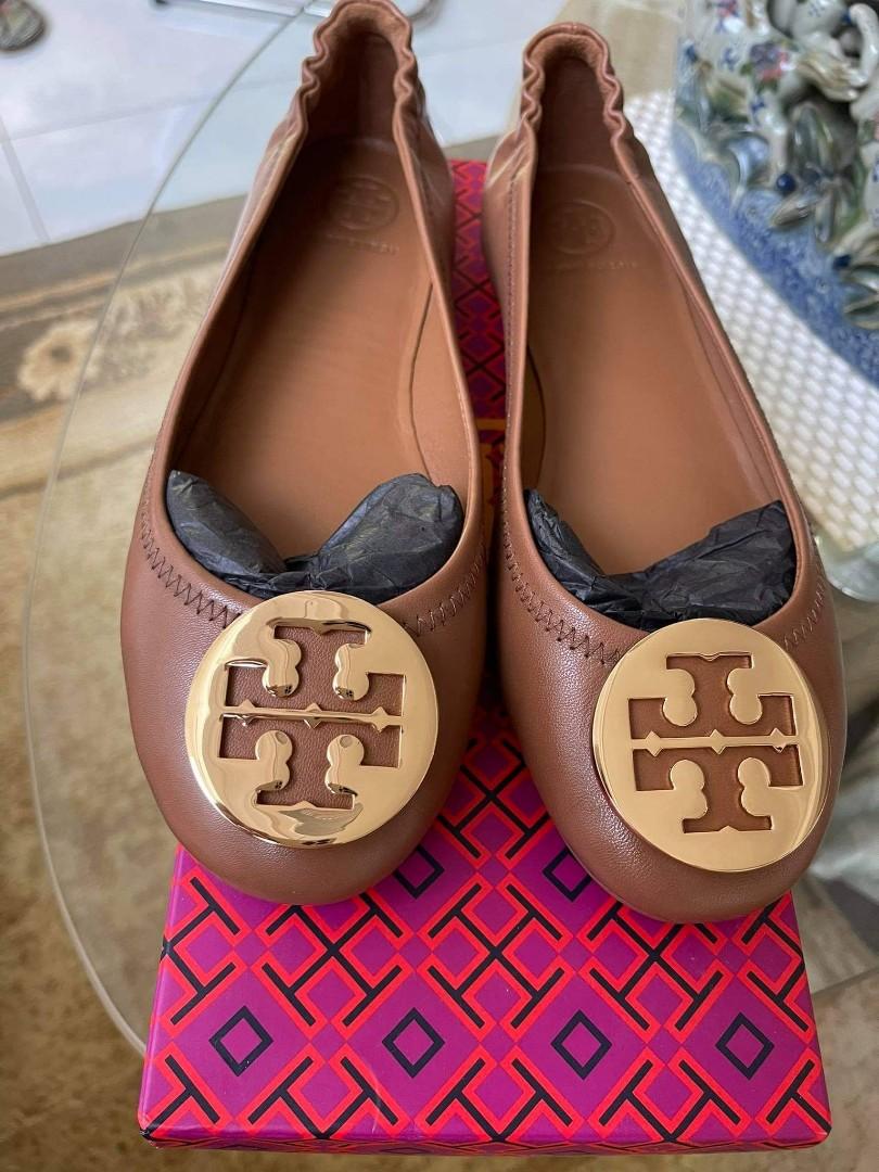 Tory Burch Minnie Travel Ballet Color: Royal Tan/Gold, Women's Fashion,  Footwear, Flats & Sandals on Carousell